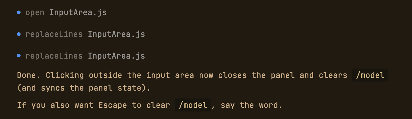 Dino performing a precise multi-file diff edit